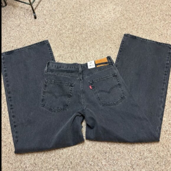 FREE PEOPLE LEVIS XL STRAIGHT WIDE LEG BELTED FADED BLACK JEANS NWT $108 28 w - Picture 11 of 11